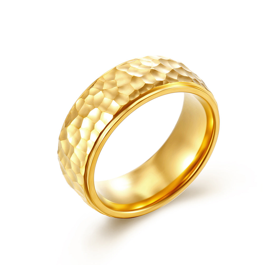 Planderful Unisex Stainless Steel Punk Ring Handmade Moon Pattern Beating Design