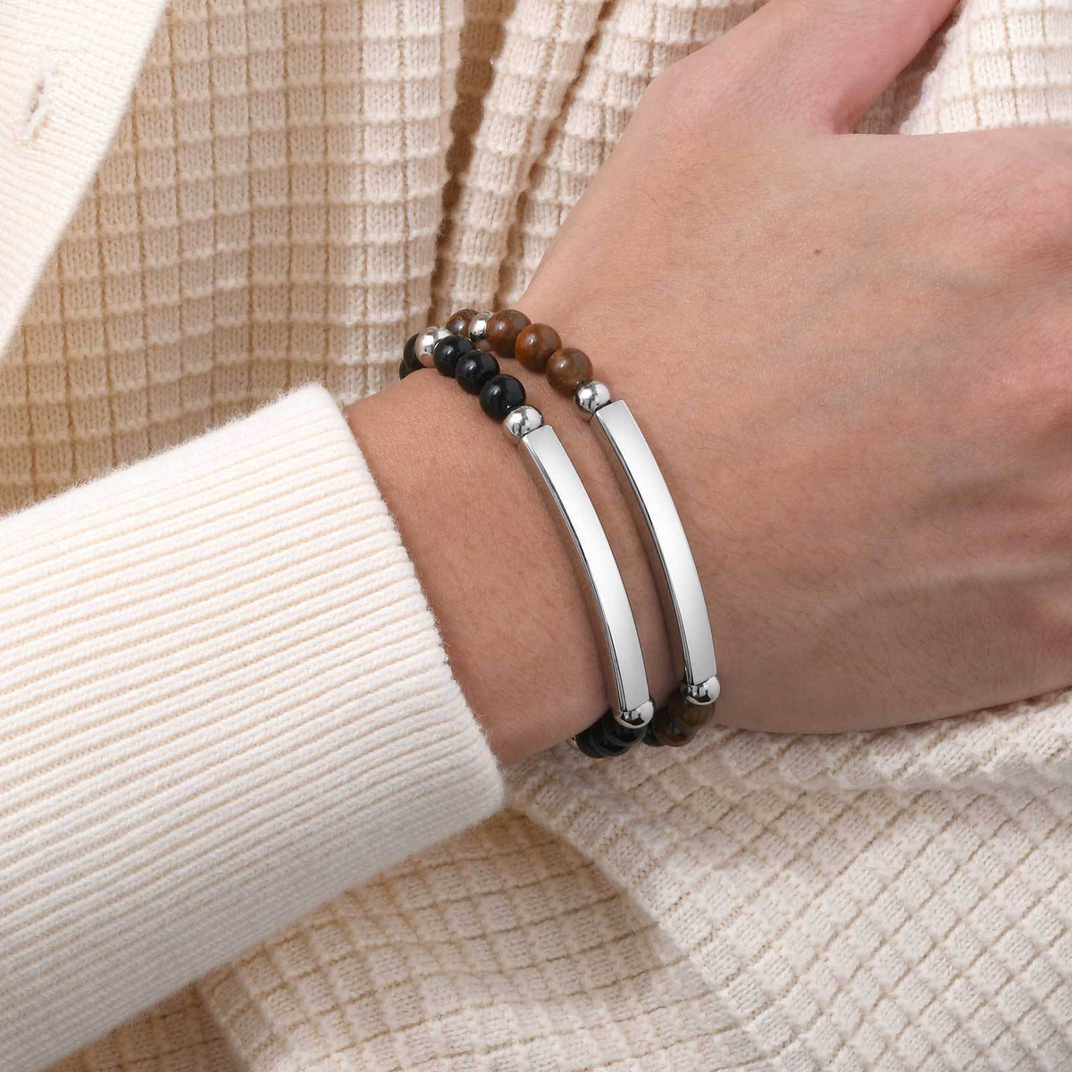 Tiger's Eye Adjustable Stainless Steel Bracelet