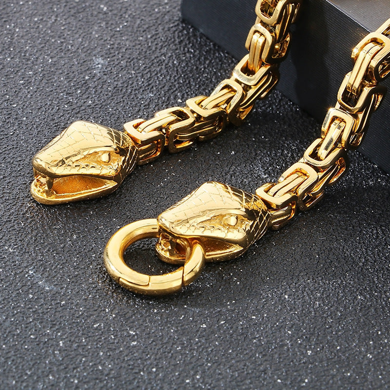 Planderful Everyday Genie Mens Double Snake Head Bracelet