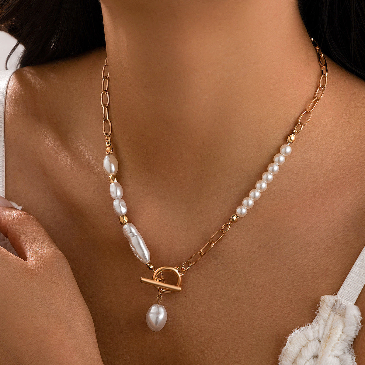 Baroque Pearl-Style Teardrop Fringe Necklace