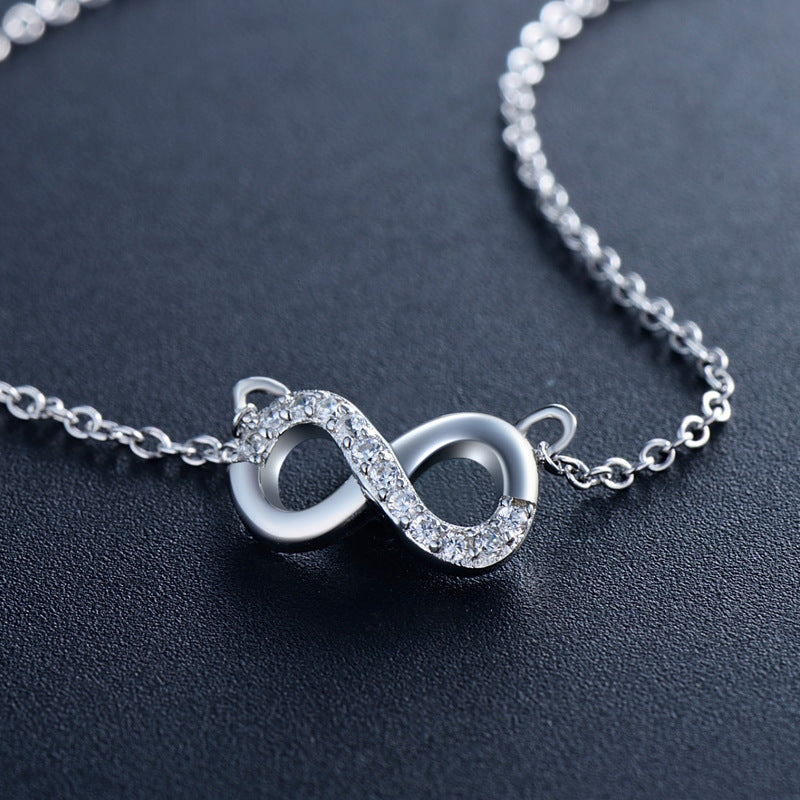 Simple Infinite Love Symbol Sterling Silver Necklace Set - Japanese and Korean Fashion Couple Cross Chain Jewelry