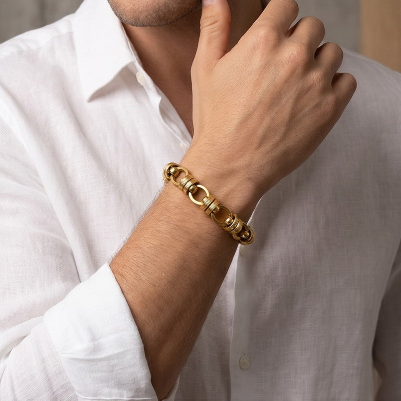Hip Hop Knot Punk Vintage Wrap Ring Cuban Chain Stainless Steel Men's Bracelet