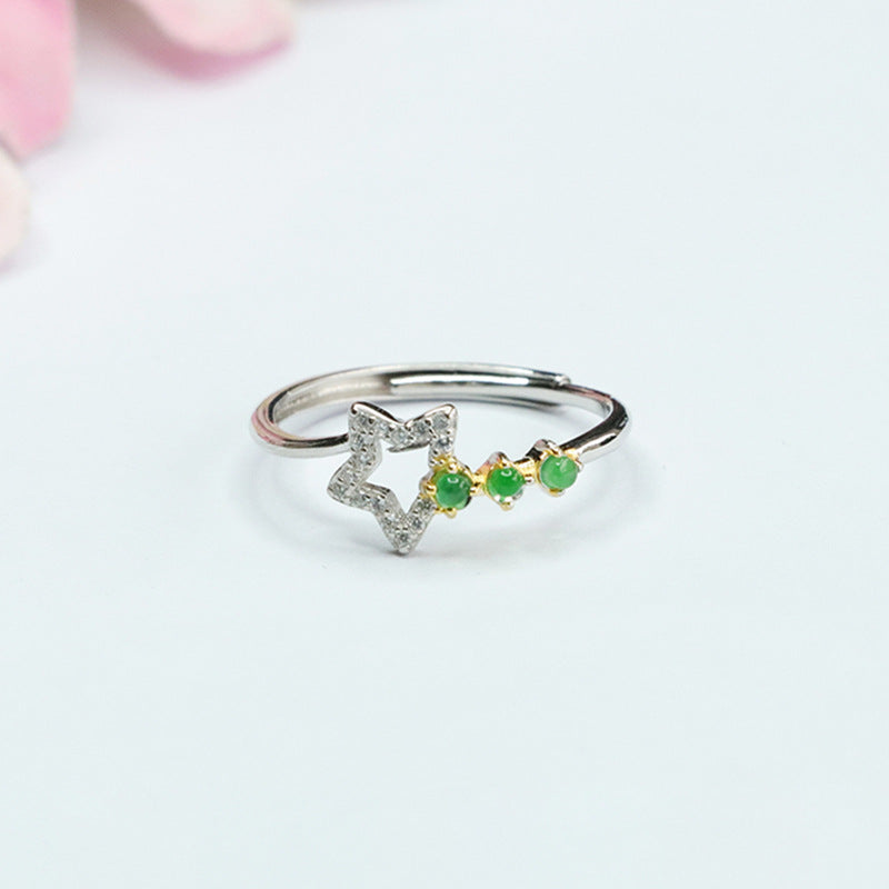 Icy Green Jadeite Star 925 Silver Ring