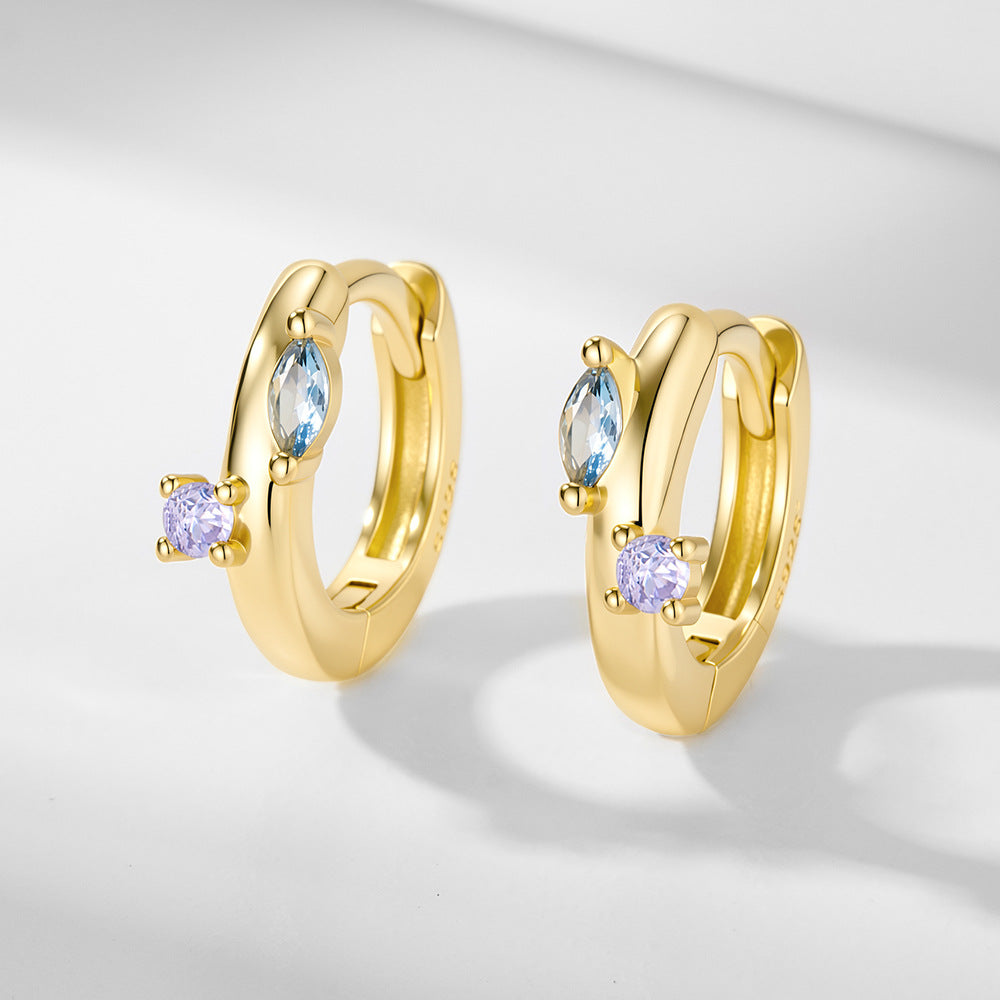 S925 Sterling Silver Minimalist Glossy Zircon Earrings Ear Buckles French Color
