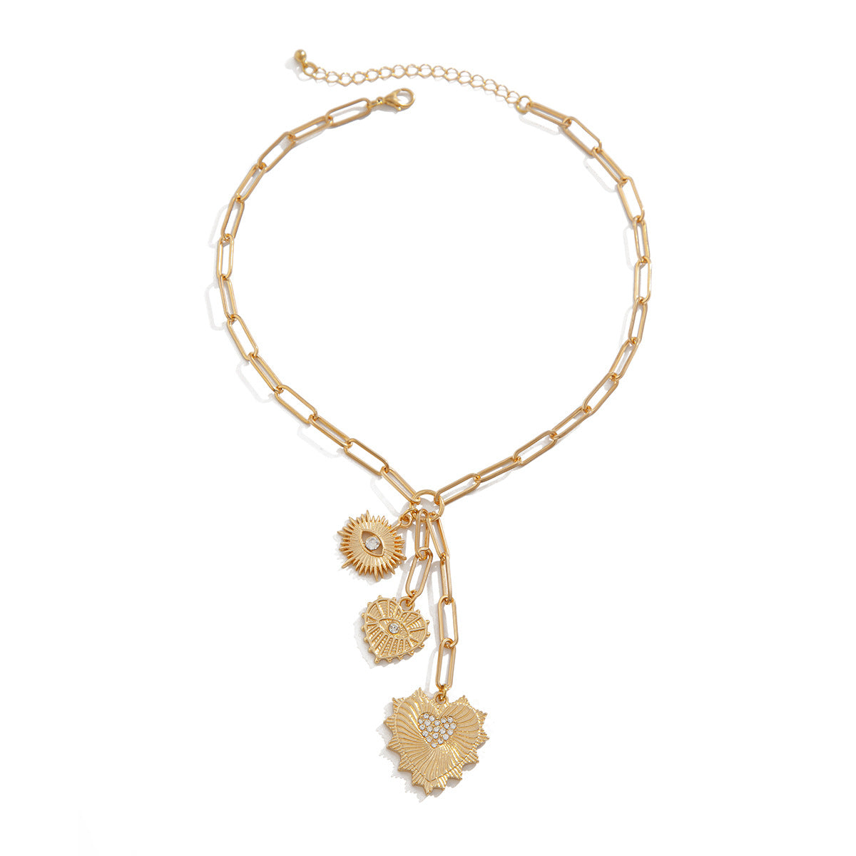 Heart, Eye & Cross Fringe Necklace