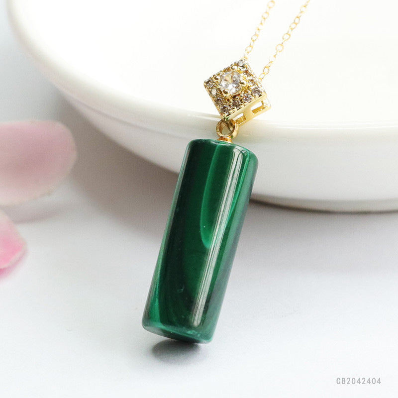 Malachite Barrel Pendant — Chain Option
