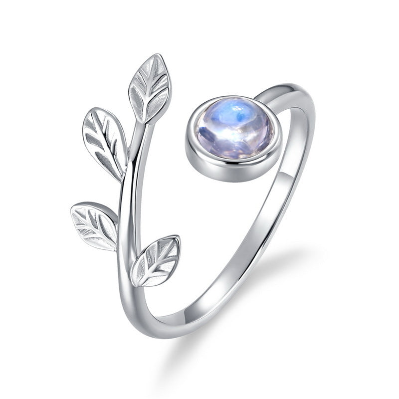 Planderful Everyday Genie – Cross-border New Fashion Simple Star Leaf Ring Light Luxury S925 Sterling Silver Inlaid Colorful Blue Moonlight Ring