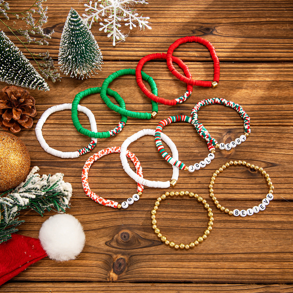 Planderful Collection Vienna Verve Elastic Beaded Christmas Bracelet For Women Gift For Her Festive Statement Jewelry
