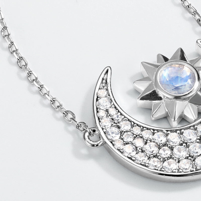 Planderful Every Day Genie – Elegant Blue Moonstone Collarbone Necklace Women's S925 Silver