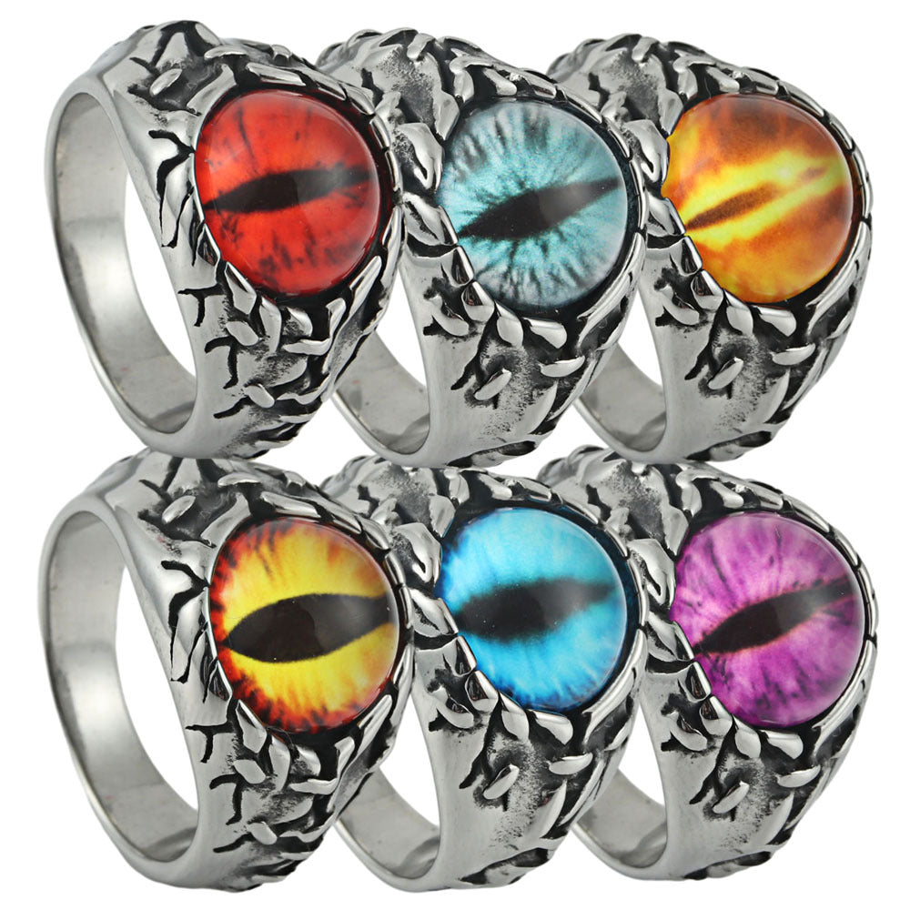 Titanium Steel Multi-Color Devil's Eye Ring for Men - Punk Reaper's Eye Design