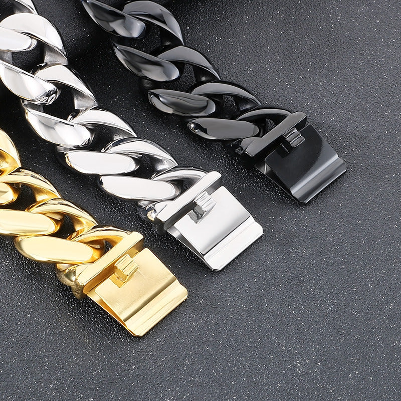 Mens Bold Stainless Steel Cuban Chain Bracelet Planderful