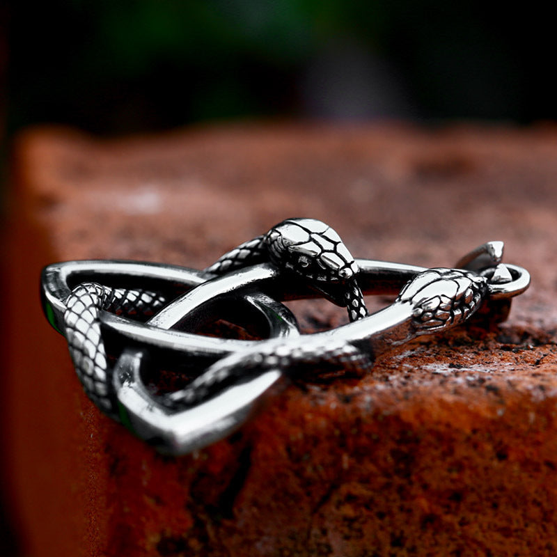 Retro Viking Celtic Knot Pendant in Titanium Steel with Personalized Zodiac Snake Design for Men
