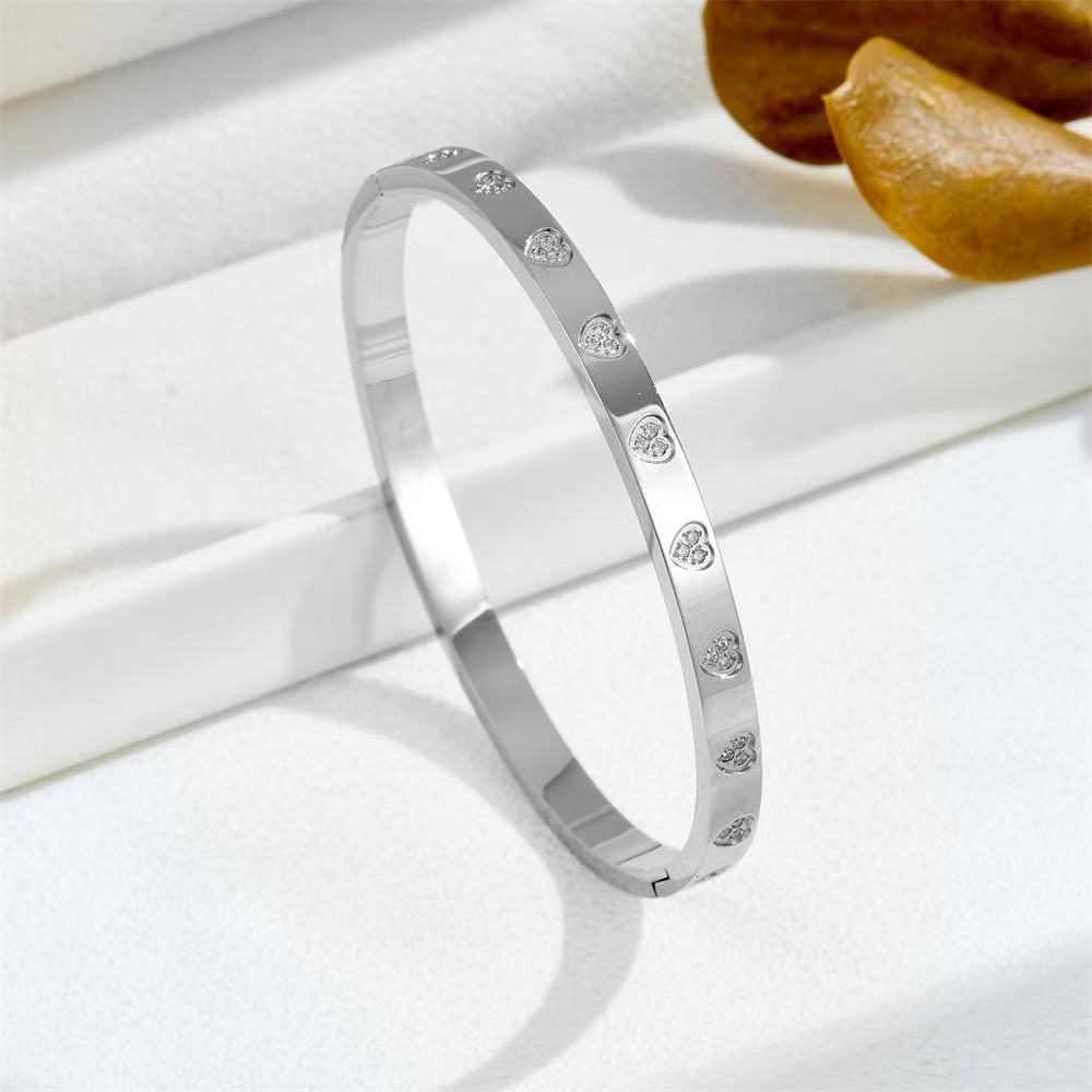 Planderful Jewelry Stainless Steel Zircon Open Bracelet For Women European Inspired Minimalist Luxury