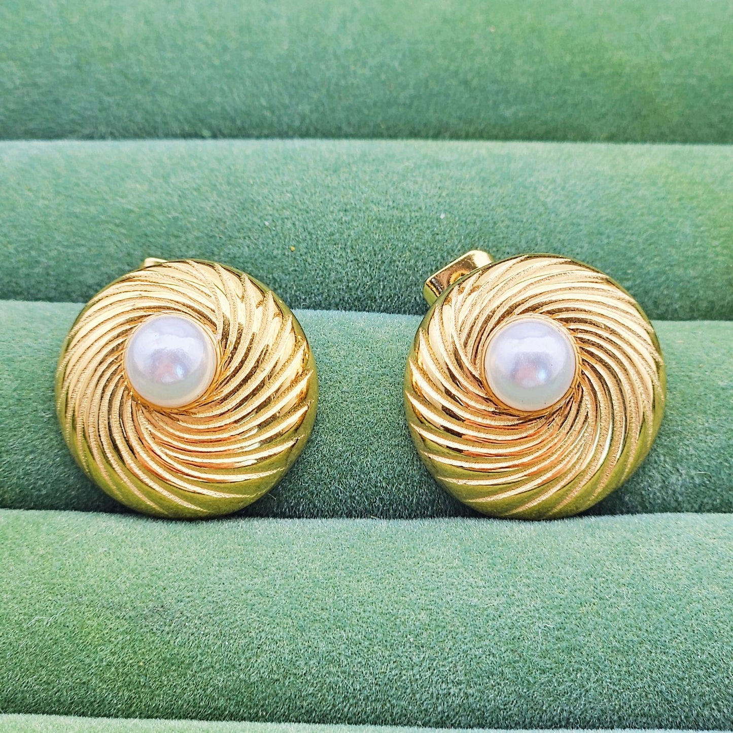 Planderful Everyday Genie Stainless Steel Pearl Earrings For Women With Geometric Texture Design Statement
