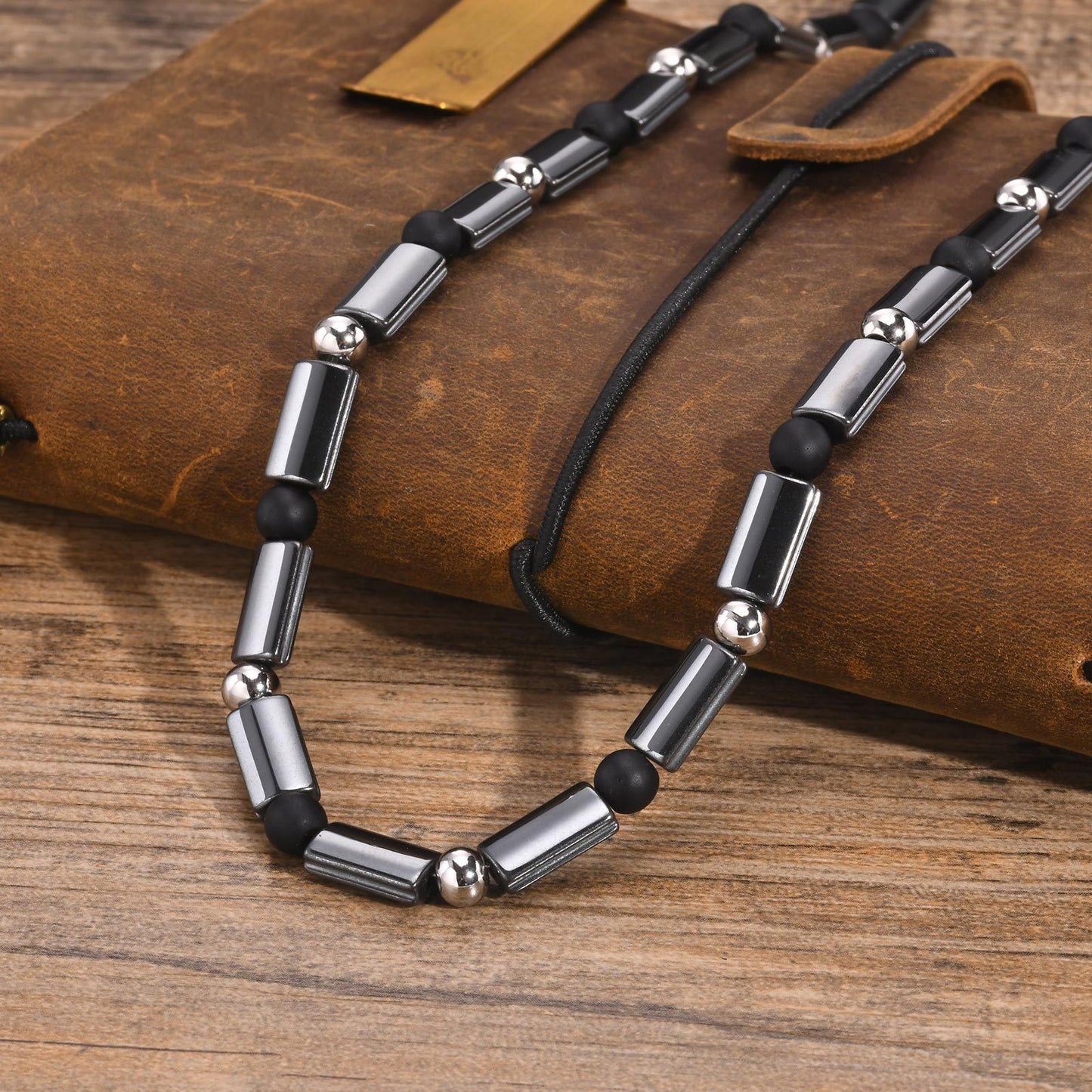 Men's Jewelry Stainless Steel Frosted Agate Beaded Necklace