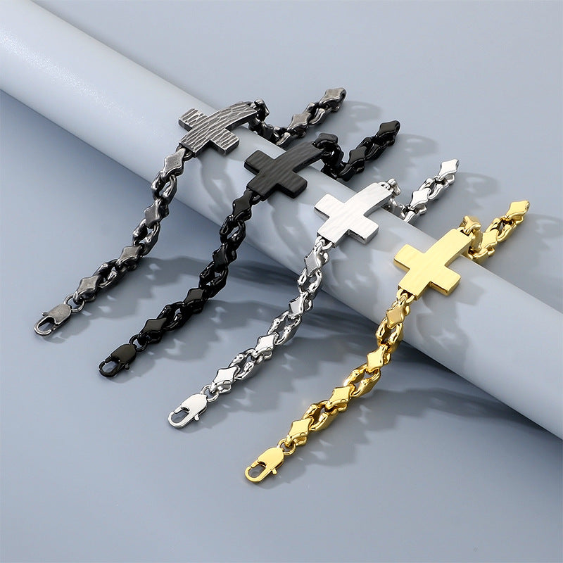 American Titanium Steel – Hammer Cross Texture Stainless Steel Men's Bracelet