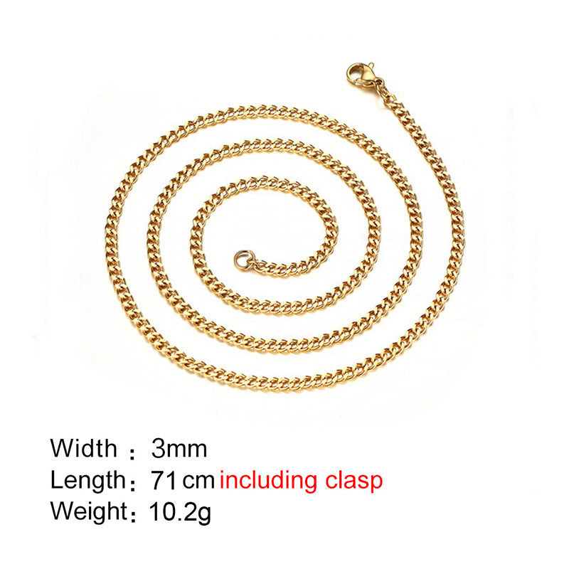 3mm Stainless Steel Grinding Chain Black Gold Steel Necklace Pendant With Chain