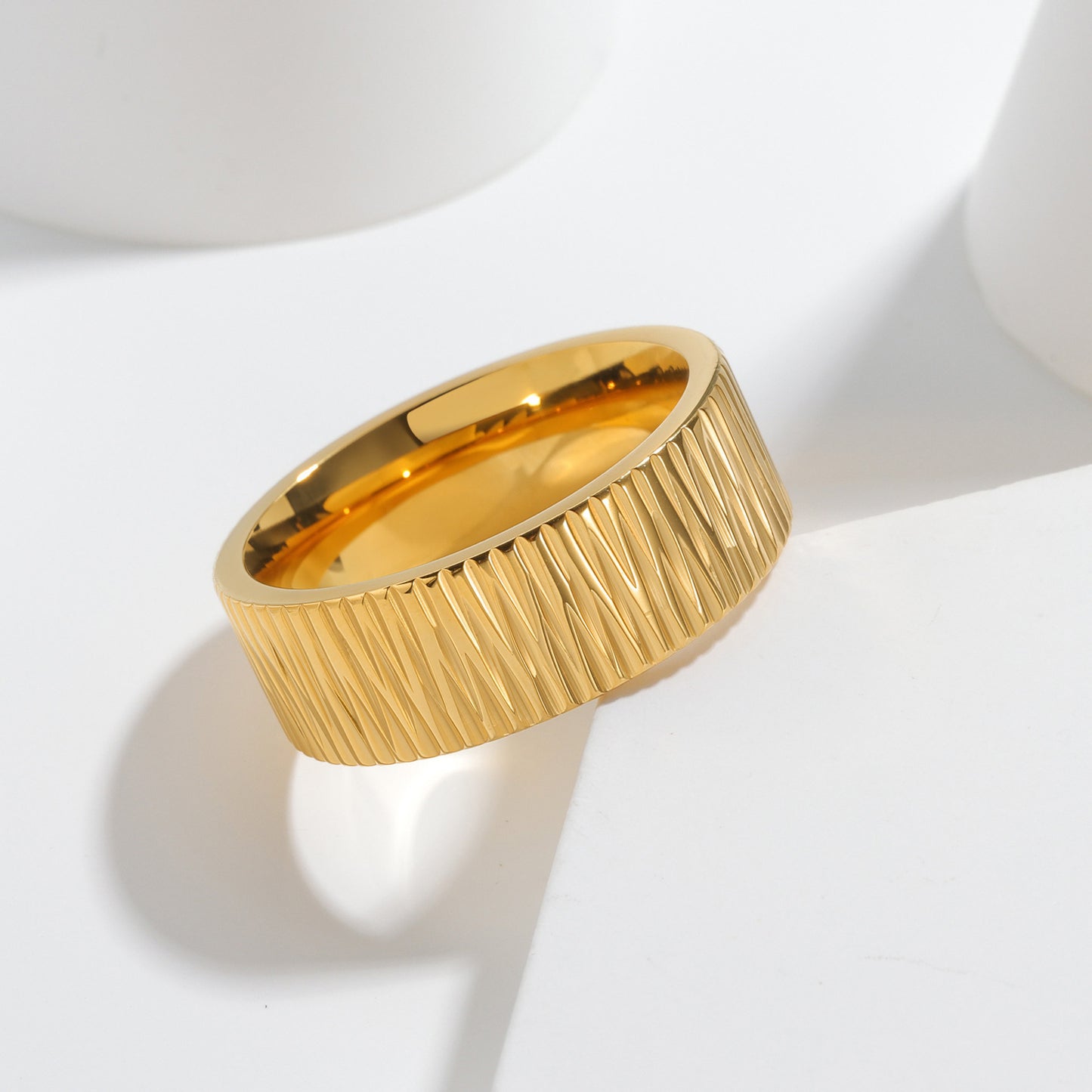 Planderful 8mm Pattern Stainless Steel Ring For Men