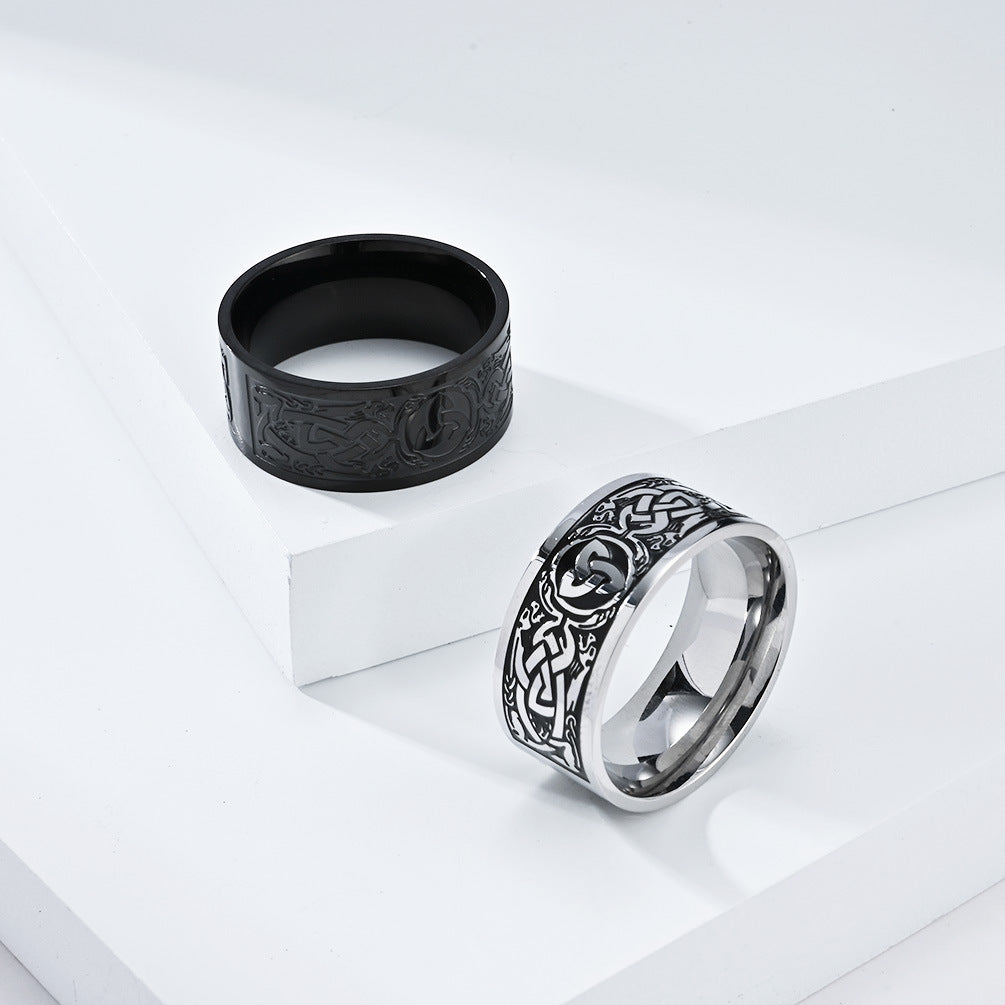 Cross-Border Nordic Viking Style Titanium Steel Ring for Men