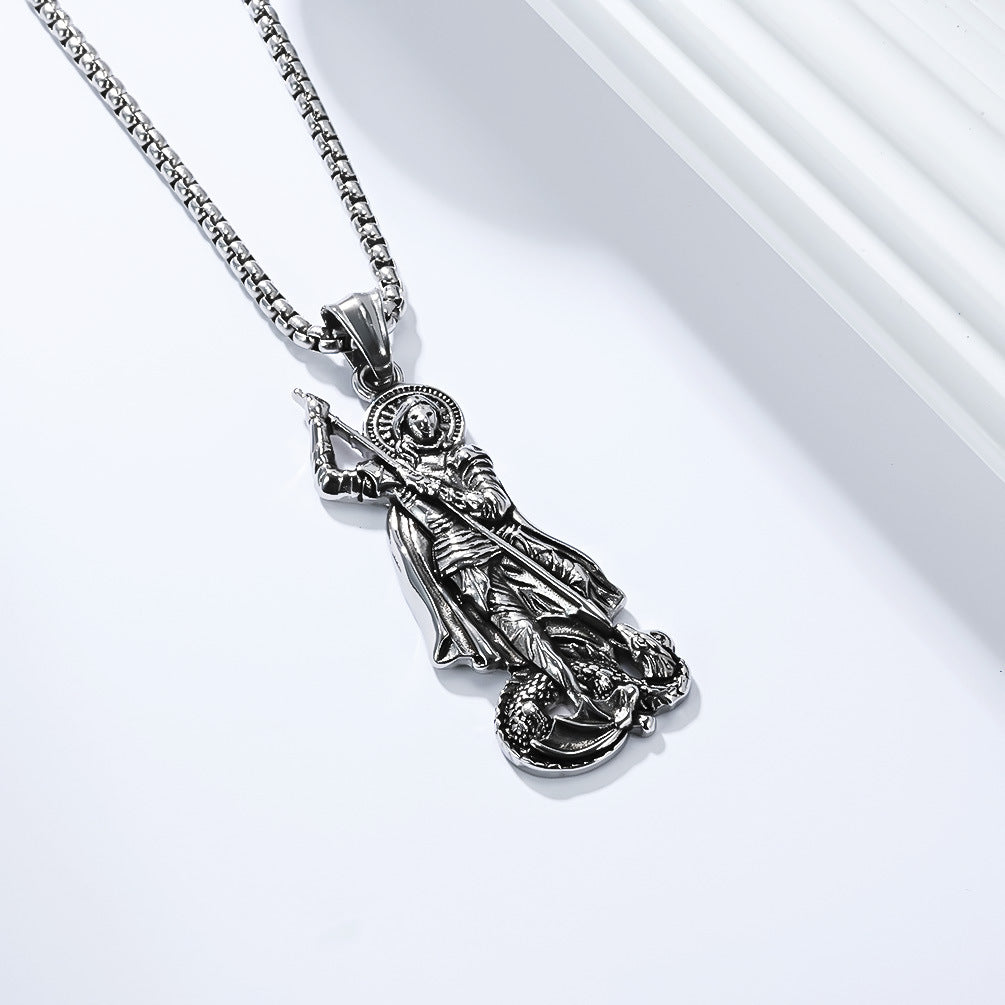 Planderful St George Dragon Pendant Stainless Steel For Men Retro Literary Style Necklace