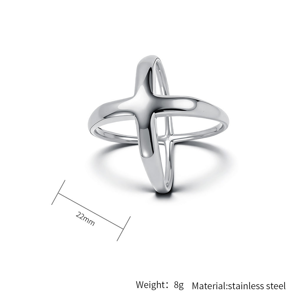 Planderful Cross Ring Stainless Steel Gold Plated Hollow Geometric Minimalist Statement For Women