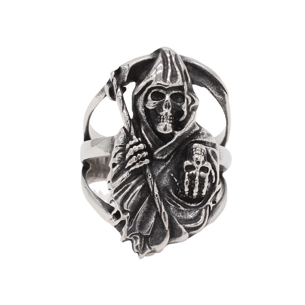 Planderful Titanium Skull Ring Unisex Retro Sickle Design Protection Statement For Gothic Lovers