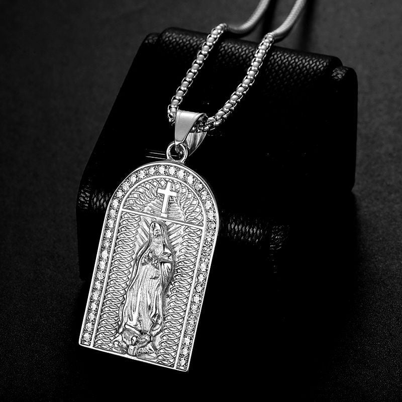 Planderful Hip Hop Jewelry Madonna Portrait Necklace Unisex Gold Plated Stainless Steel Zircon Pendant