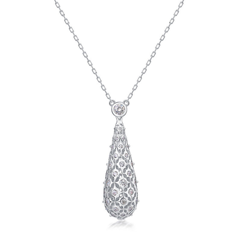 S925 Sterling Silver Zircon Teardrop Pendant Necklace