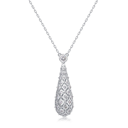 S925 Sterling Silver Zircon Teardrop Pendant Necklace