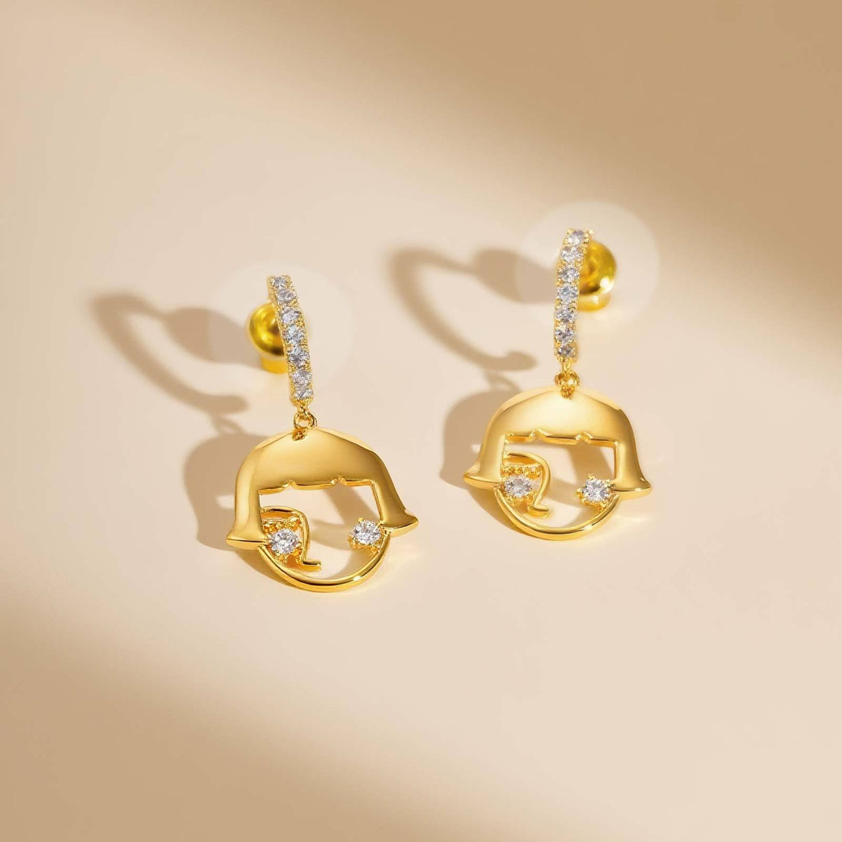 Gold-Tone Crystal Abstract Face Drop Earrings
