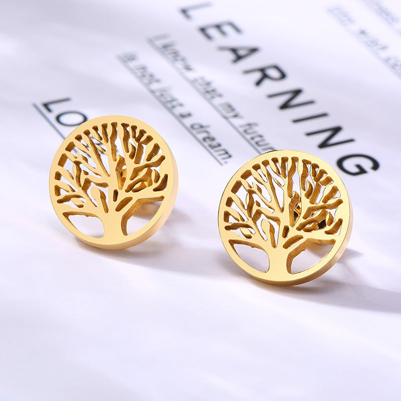 Earrings Korean Tree of Life Earrings Gold Stainless Steel