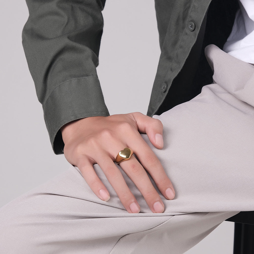 European and American Wind Stainless Steel 18K Gold Love Ring