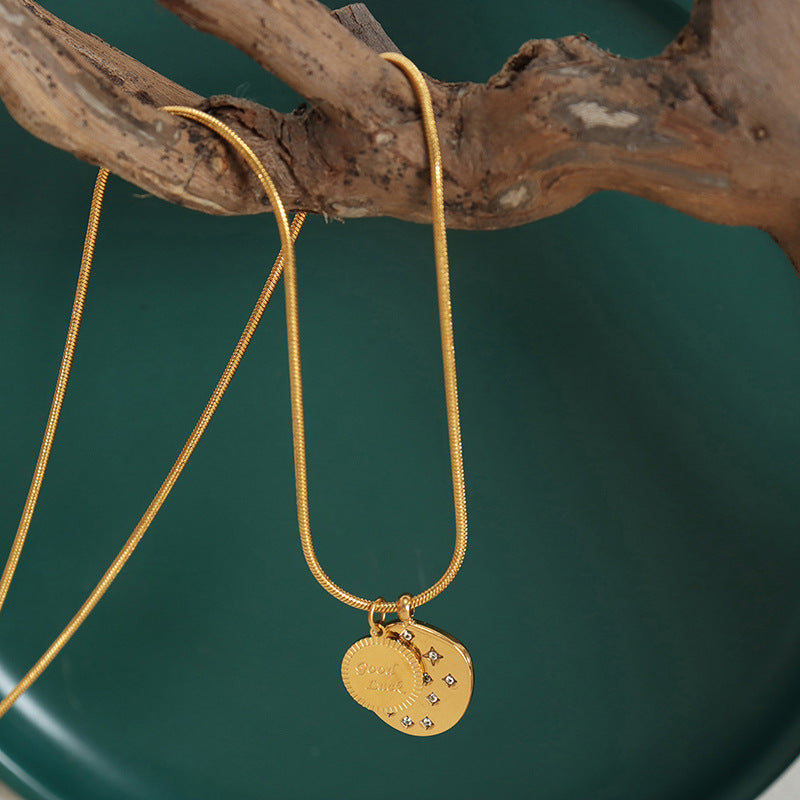 Exquisite Snake Bone Chain Necklace with Personalized Letters and Zirconia Pendant