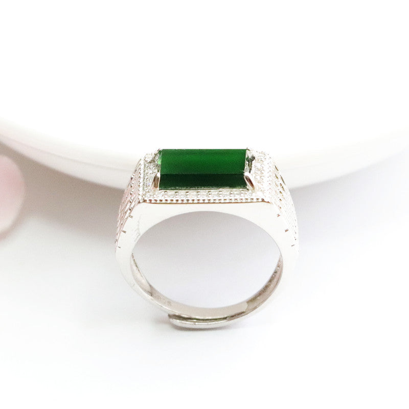 Icy Green Jadeite Saddle 925 Silver Ring