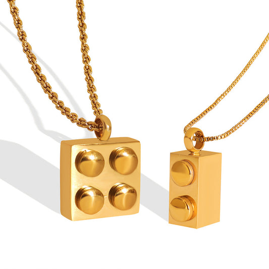 Trendy Square Pendant Necklace in Titanium Steel with 18K Gold Plating - Unique Minimalist Design
