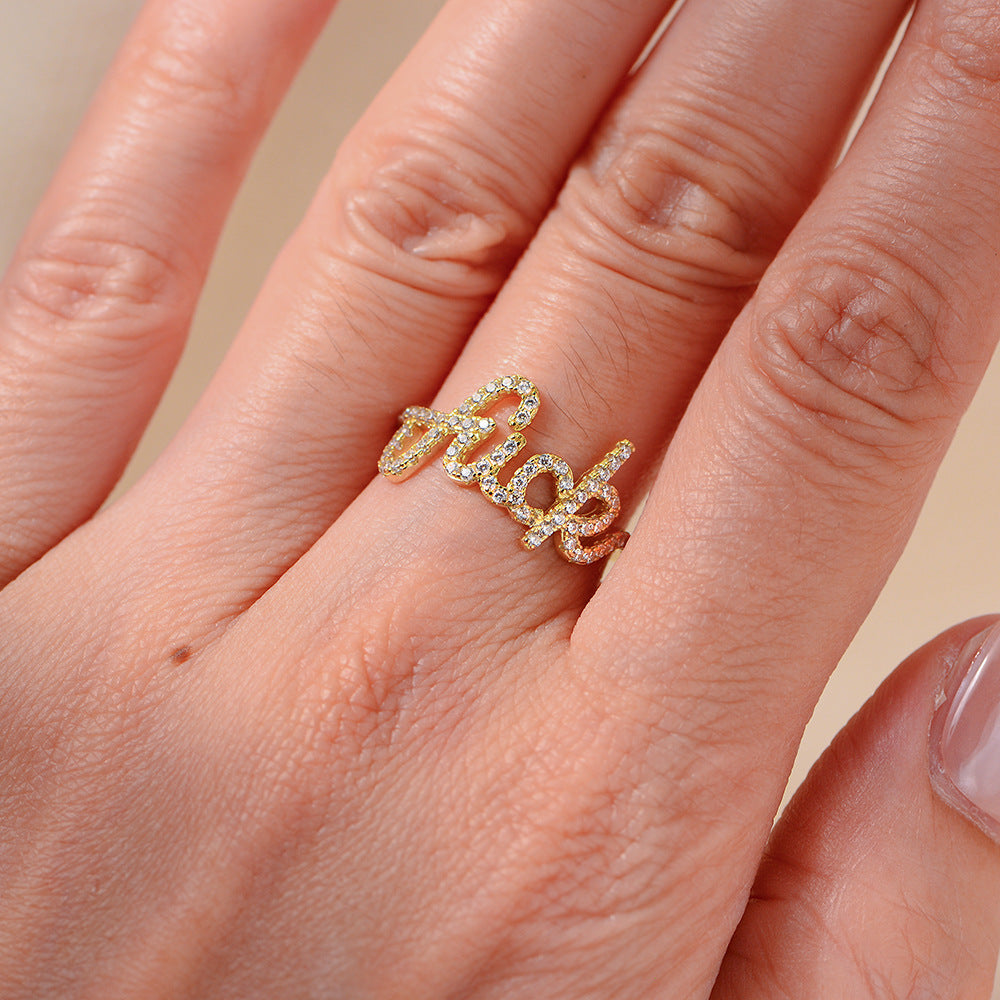 Planderful S925 Sterling Silver Elegant English Letter Ring For Women With Micro Inlaid Zircon