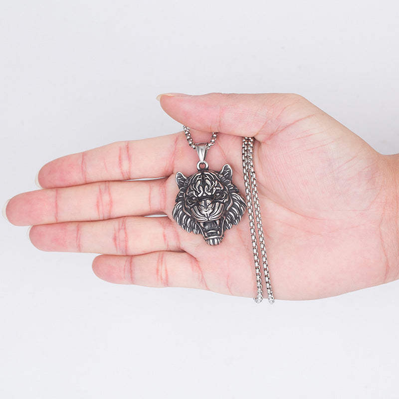 Steel Necklace – Statement Punk Hip Hop Tiger Head Pendant