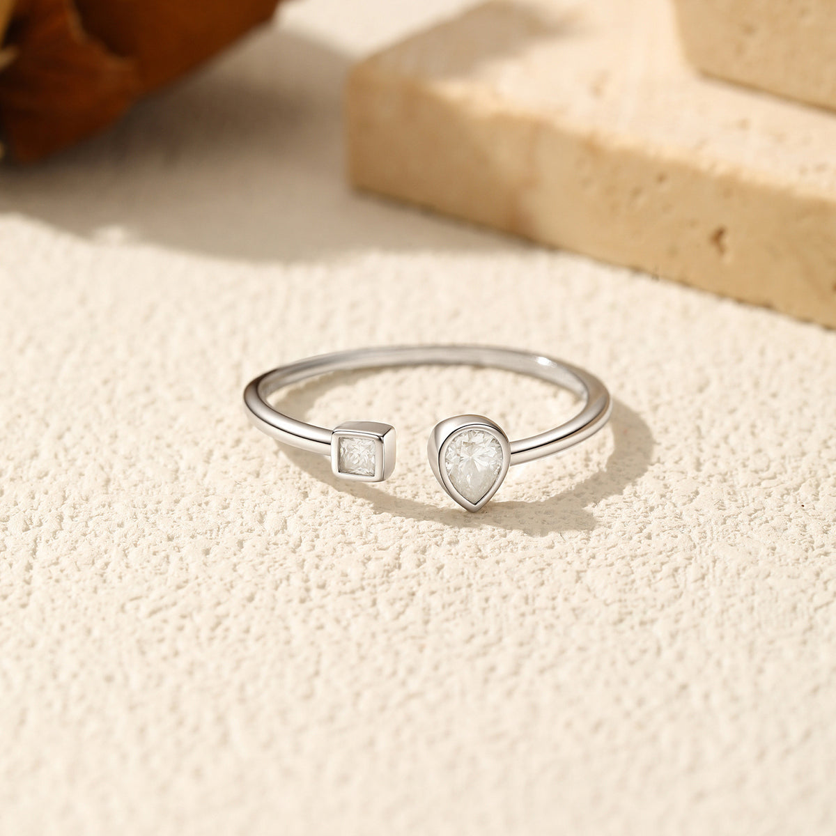 S925 Sterling Silver Adjustable Moissanite Stacking Ring