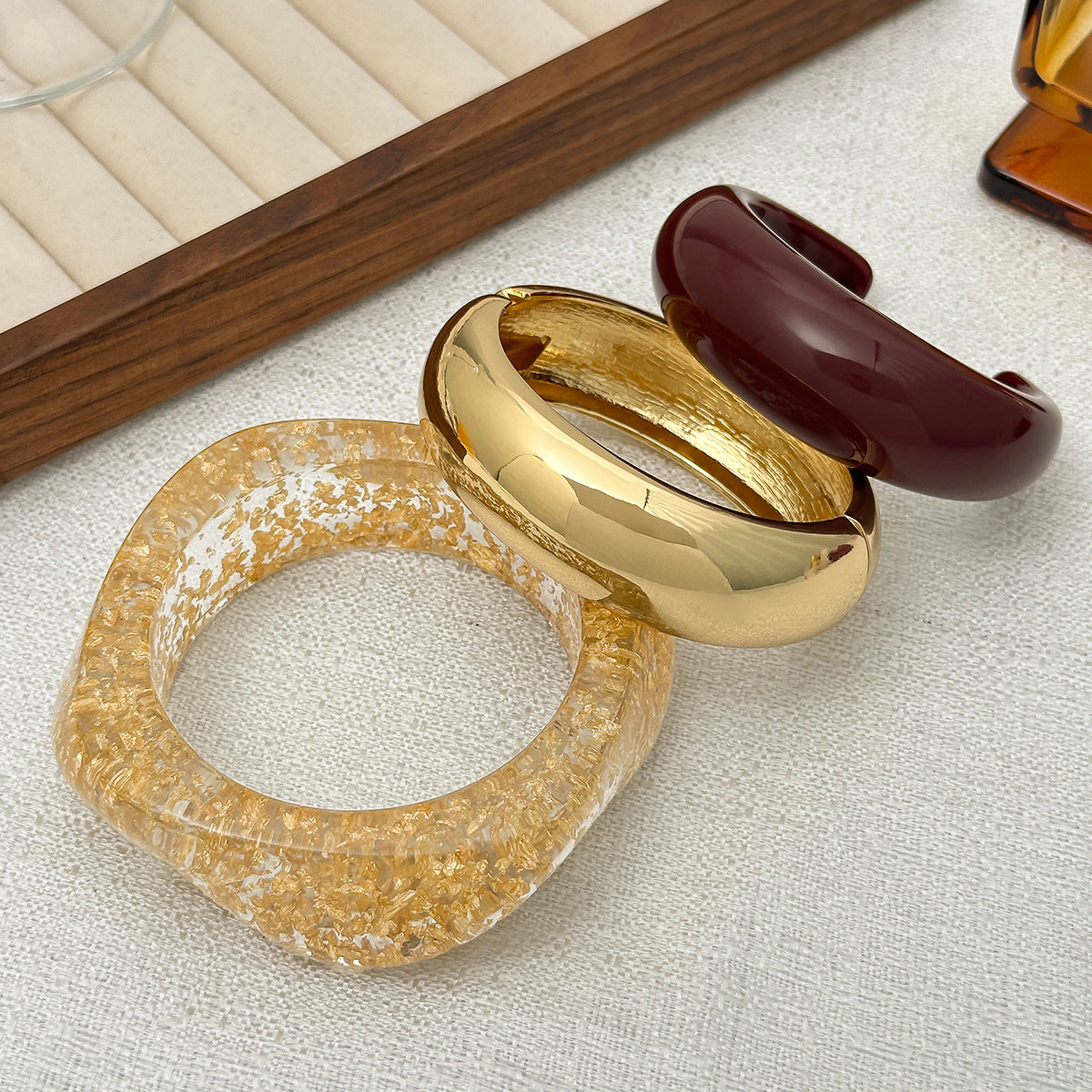 Planderful Vienna Verve C Shaped Bracelet Gold Foil Retro Wide For Women Statement Jewelry