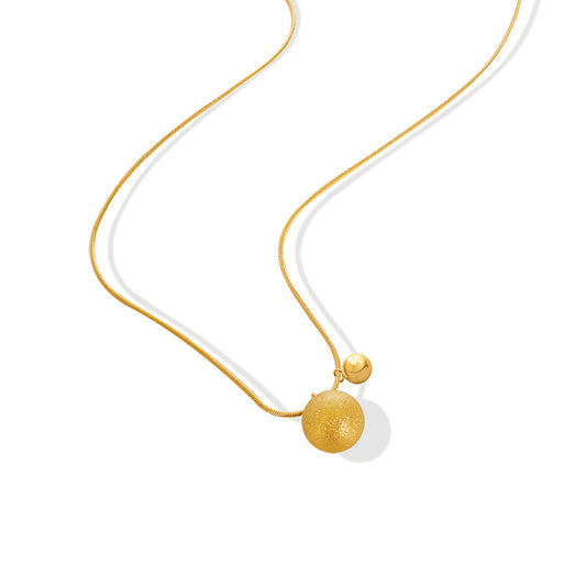 Golden Matte Solid Ball Pendant Necklace - Stylish Titanium Steel Collarbone Jewelry