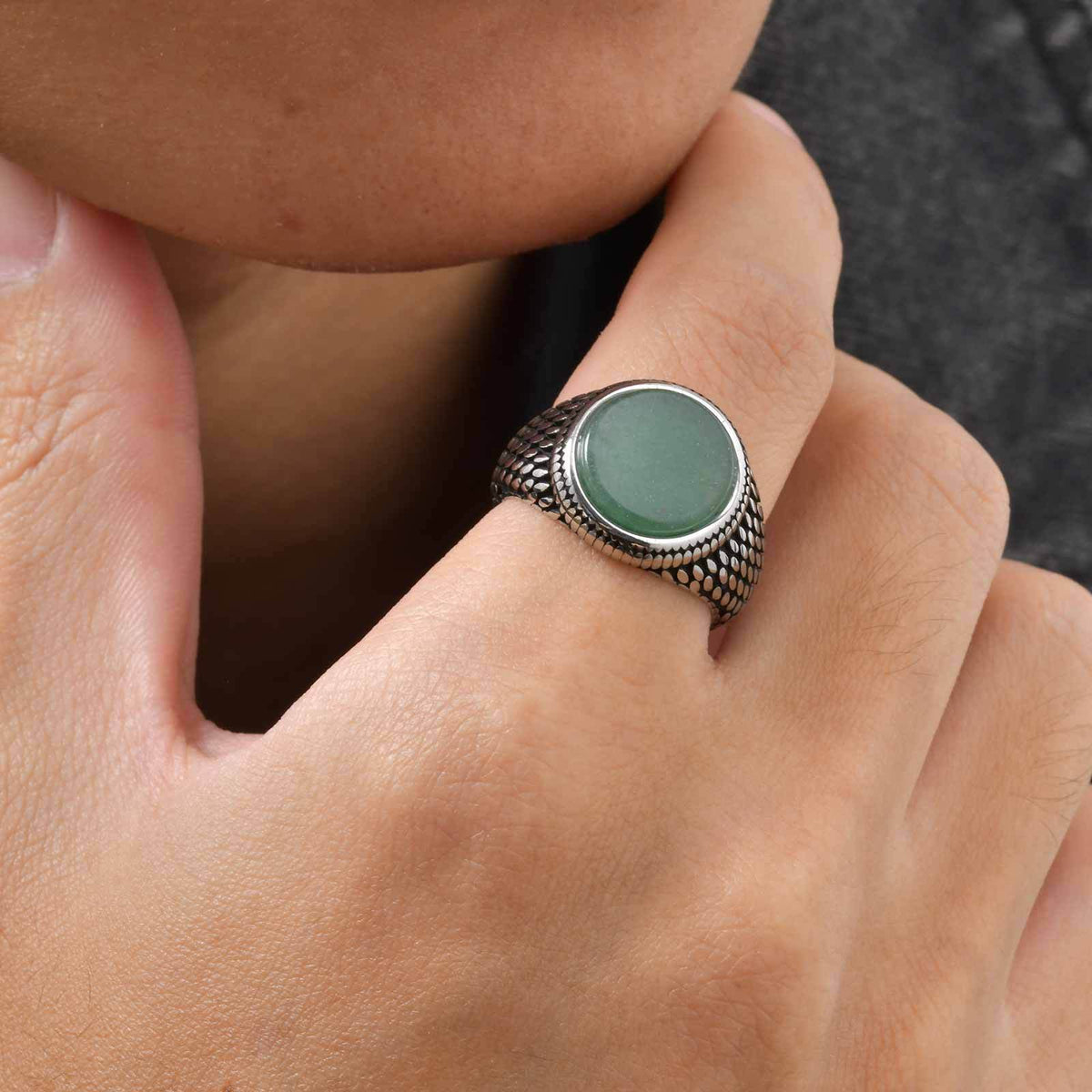Stainless Steel – Black Agate – Turquoise Seal Ring