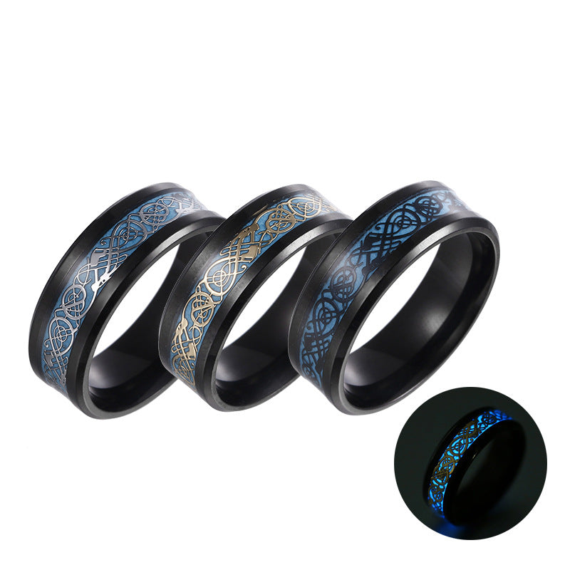 Shouman Jewelry Stainless Steel Dragon Pattern Men's Ring with Luminous Colors