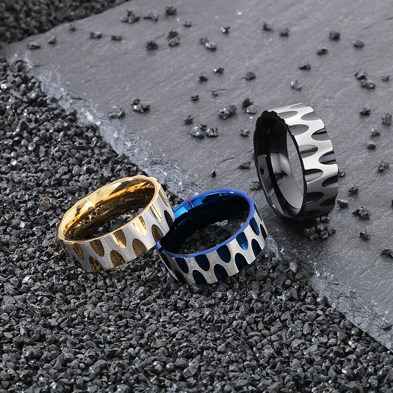 Planderful Mens Ring Titanium Steel Water Ripple Design