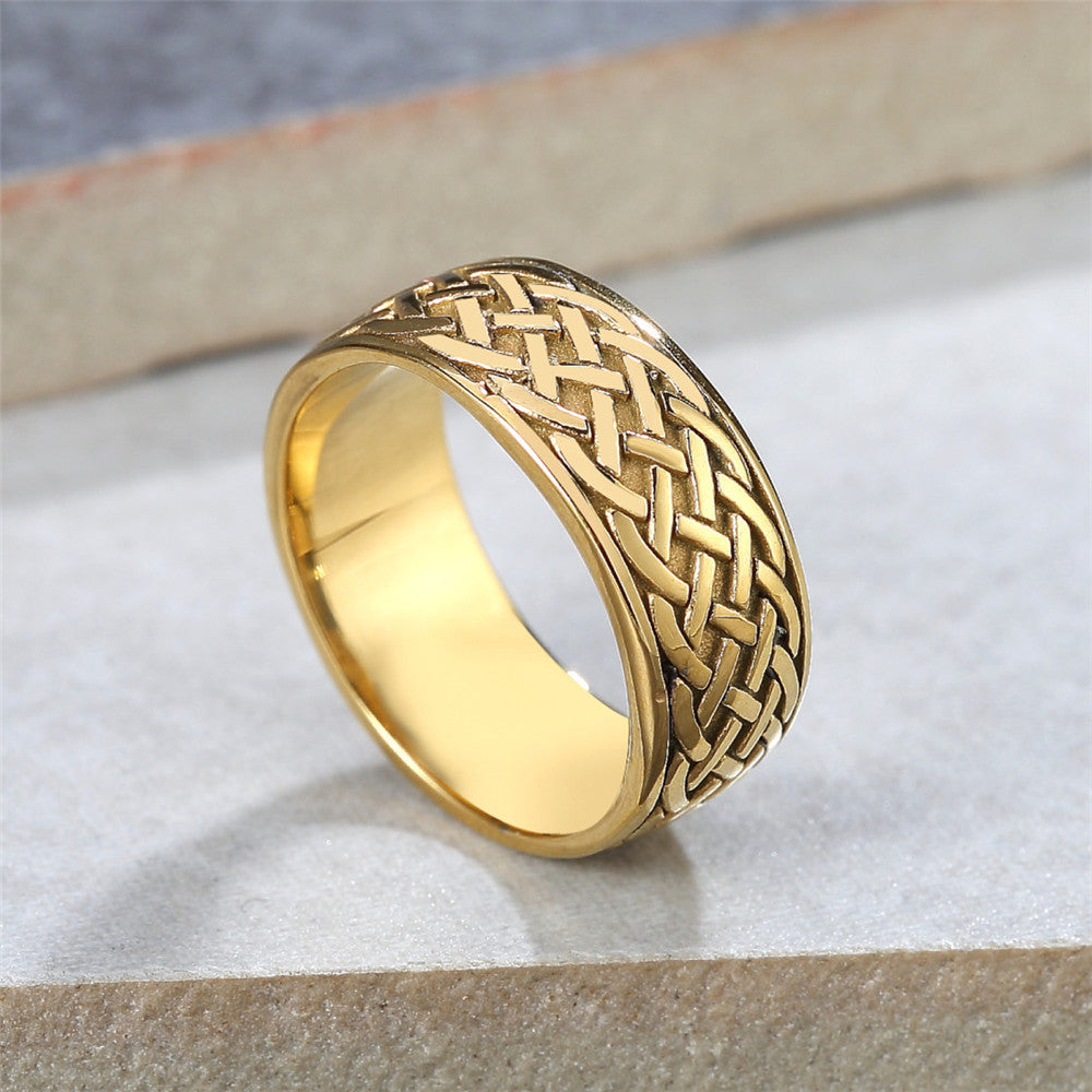 Planderful Titanium Steel Ring Nordic Viking Weave Pattern Unisex Bold Punk Statement For Men And Women