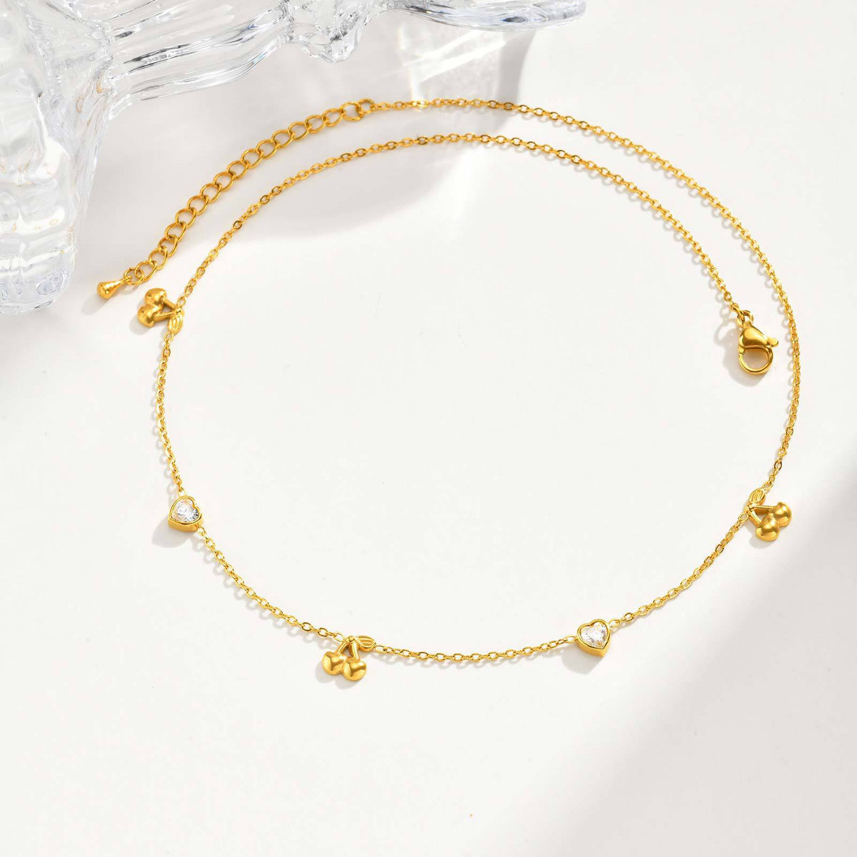 Stainless Steel Heart-Shaped White Zircon Cherry Heart-Shaped White Zircon Bow Necklace