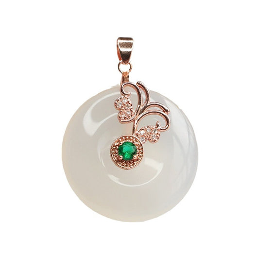 Butterfly Pendant Necklace with Natural White Chalcedony in Rose Gold