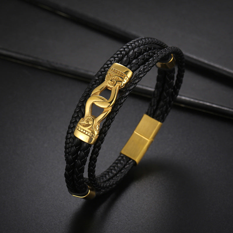 Planderful Men Magnetic Leather Bracelet Engraved Totem