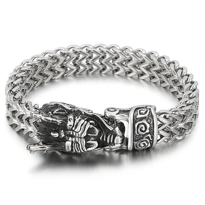 Front & Back Chain Bracelet – Punk Style Smear Casting Zodiac Dragon Head Stainless