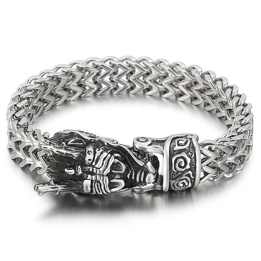 Front & Back Chain Bracelet – Punk Style Smear Casting Zodiac Dragon Head Stainless