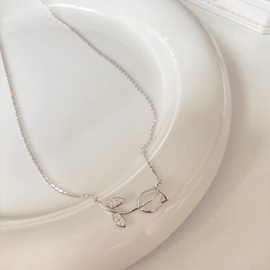 925 Sterling Silver Opal Tulip Necklace Women's Luxury Gift